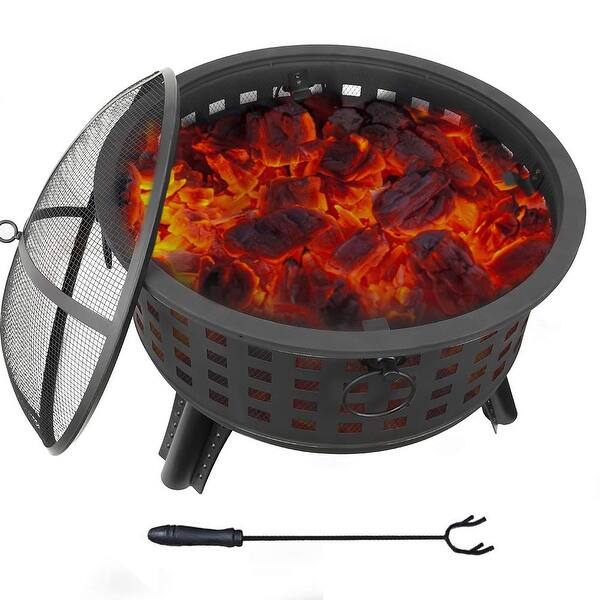 Shop Fire Pit Set Wood Burning Pit With Screen Cover And Log