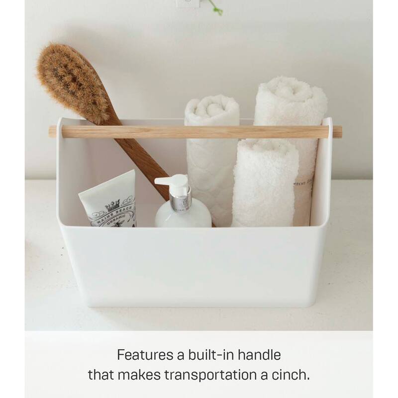 Yamazaki Home Storage Caddy, Plastic and Wood, Holds 4.4 lbs - L 8.27 x W 14.57 x H 9.45 inches