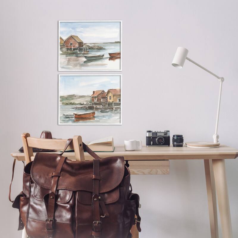 Stupell Coastal Shack Landscape Framed Giclee Art Design By Ethan Harper (Set of 2)