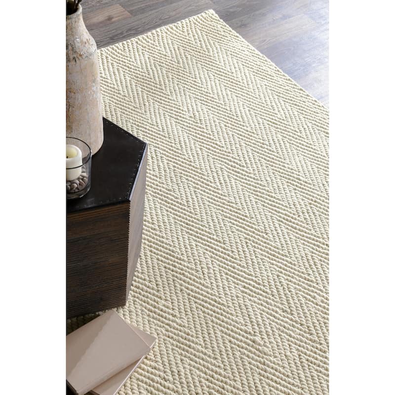 Villa by Classic Home Herringbone Handwoven Wool Blend Rug - 5x8 - Ivory