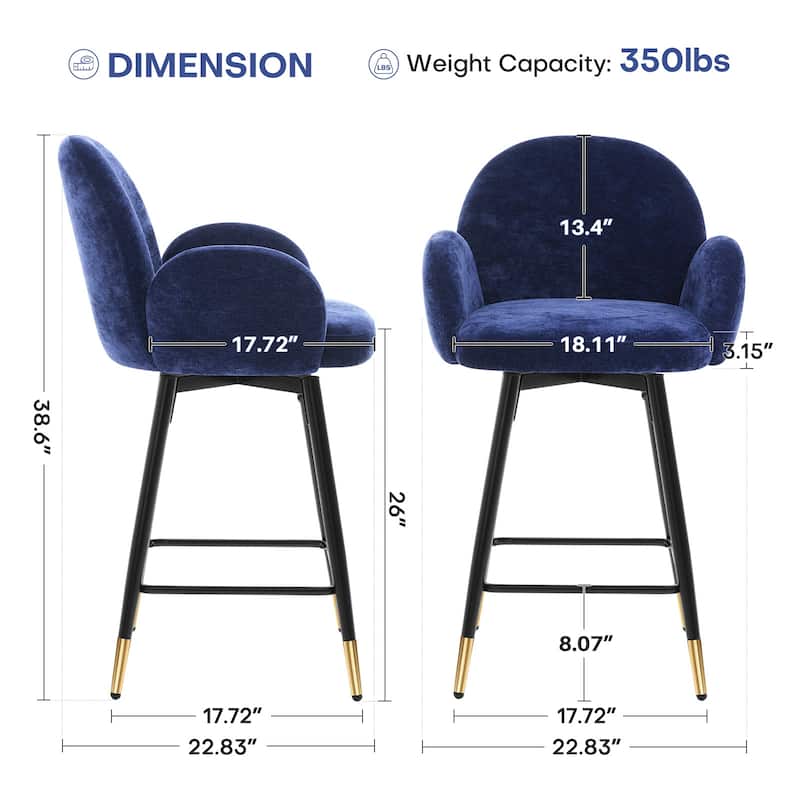 Upholstered Swivel Counter Stools with Arms Set of 2 - 38.6"H * 22.83"W * 22.83"D