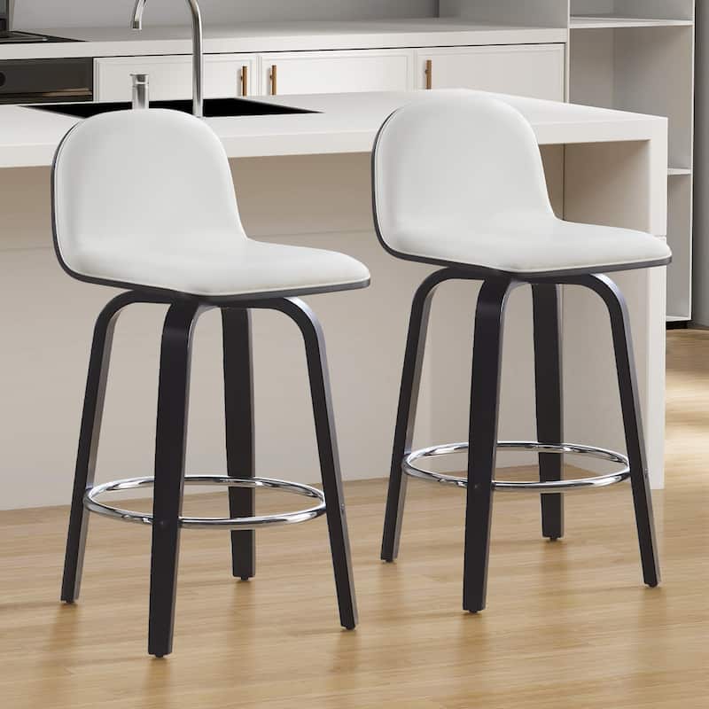Faux Leather Upholstered Swivel Counter/ Bar Stools with Wood Frame