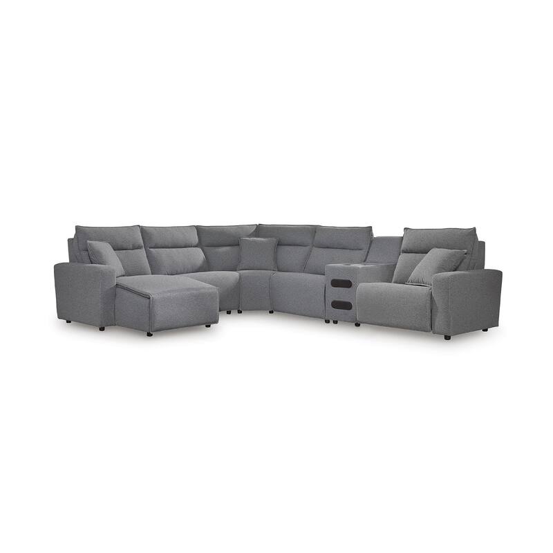 Signature Design by Ashley Modmax Ii Gray 6-Piece Reclining Sectional with Chaise and Audio Console - 143" W x 125" D x 41" H