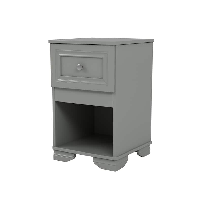 Nightstand With Drawer And Open Shelf, Retro Style Bedside Table With Classic Design And Metal Handle