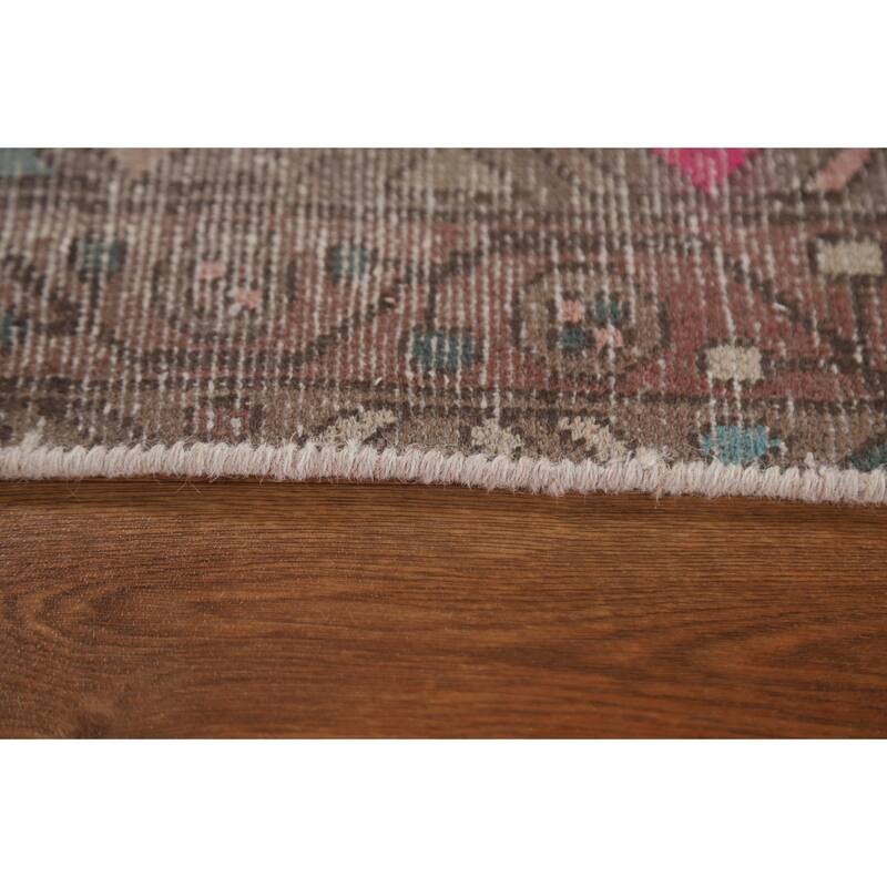 Hand Knotted Oriental 100% Wool Carpet Traditional Geometric Pink Hamedan Runner Rug - 9' 7'' X 3' 3''