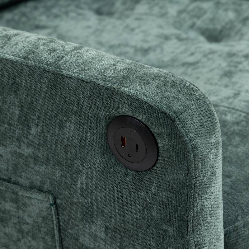 Chenille Accent Chair with USB Port, Ergonomic Upholstered Armchair, Lounge Reading Chair with Side Pocket & Wooden Legs
