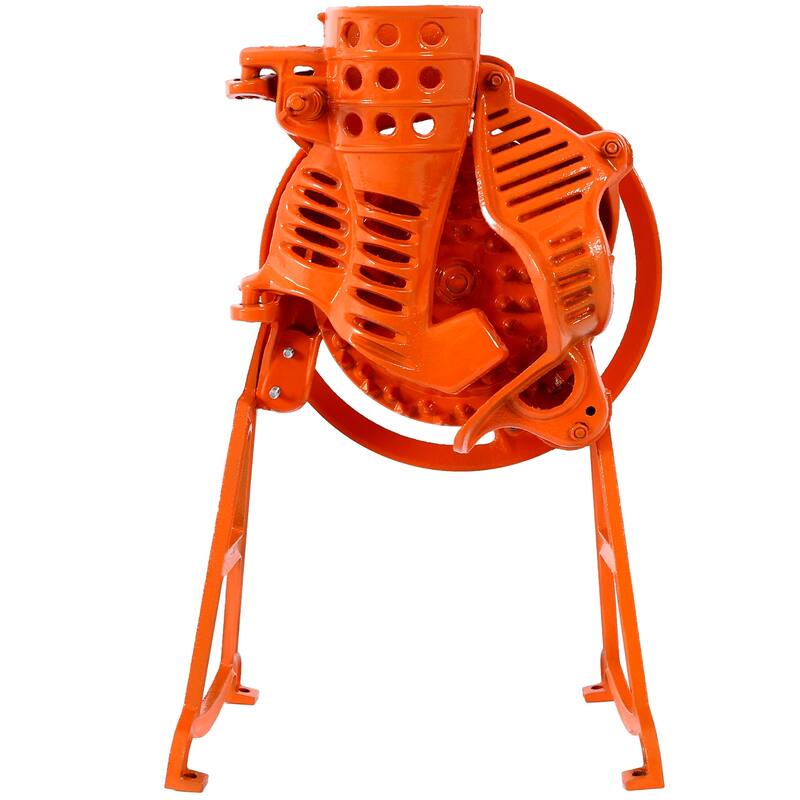 Orange Cast Iron Manual Thresher with Wooden Handle