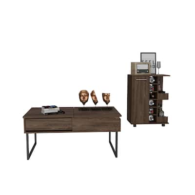 TUHOME Murphys 2-Piece Living Room Set with Bar Cart and Coffee Table, Dark Walnut