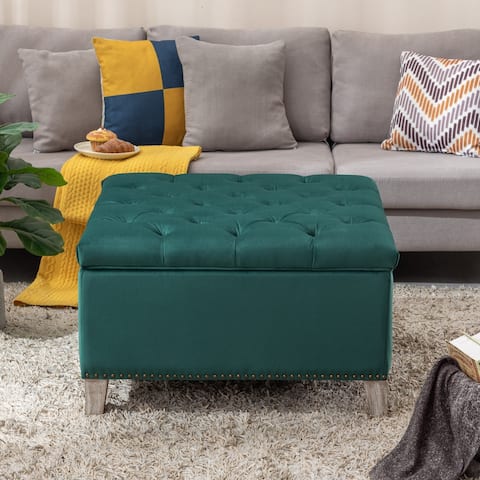 29.5" Wide Velvet Tufted Square Ottoman With Storage
