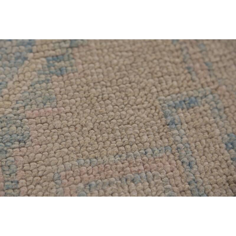 Hand Knotted Oriental 100% Wool Carpet Transitional Geometric Navy Blue & Blues Oushak Runner Rug - 16' 3'' X 3' 4''