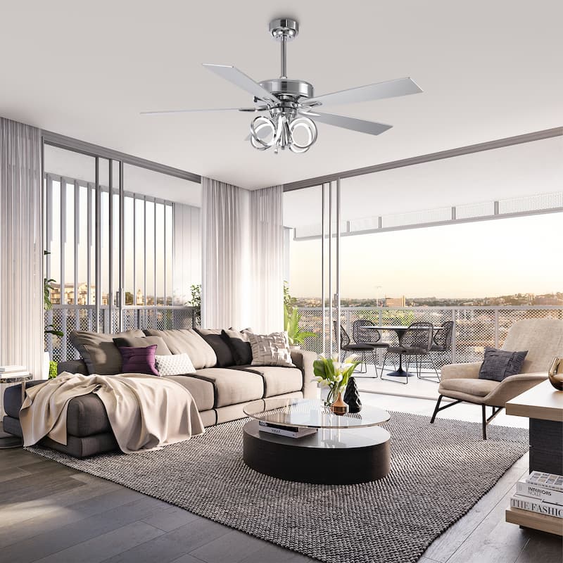 52" Modern Unique Dimmable LED Reversible Motor Ceiling Fan with Light and Remote - 52" W x 19.3" H