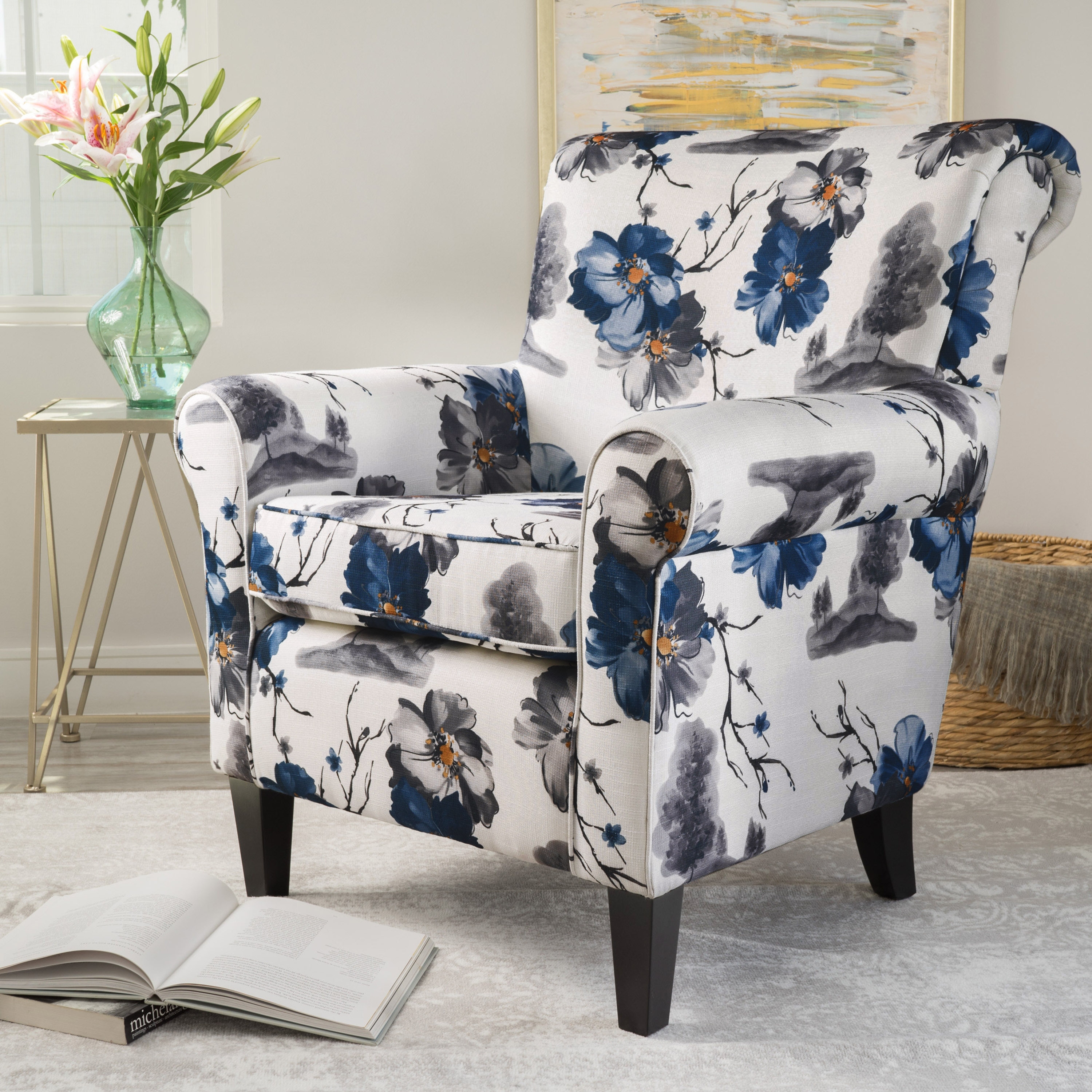 Roseville Contemporary Fabric Floral Club Chair by Christopher Knight Home
