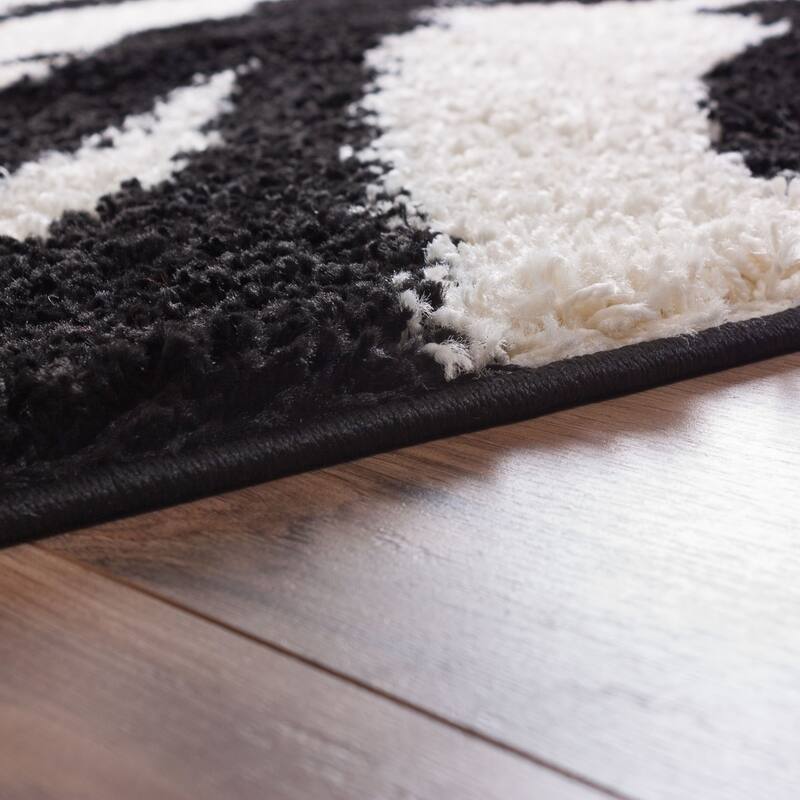 Well Woven Madison Shag Safari Zebra Animal Print Shag Area Rug
