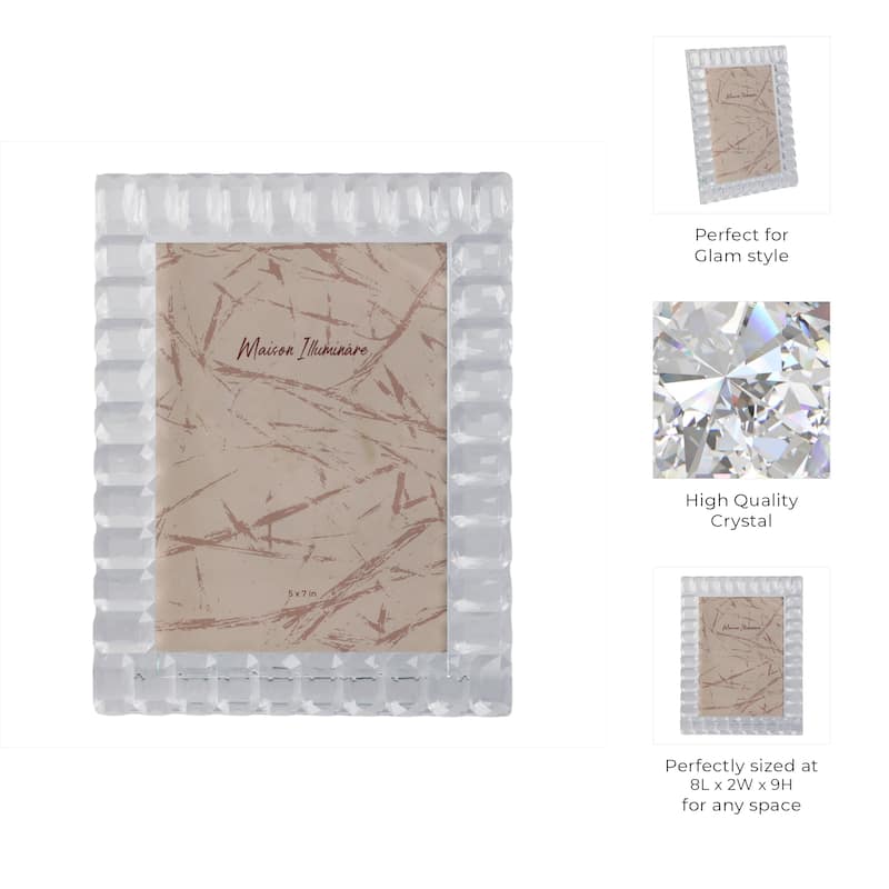 Glass Crystal Beveled Cut Design Glam Style Photo Frame Faceted Border