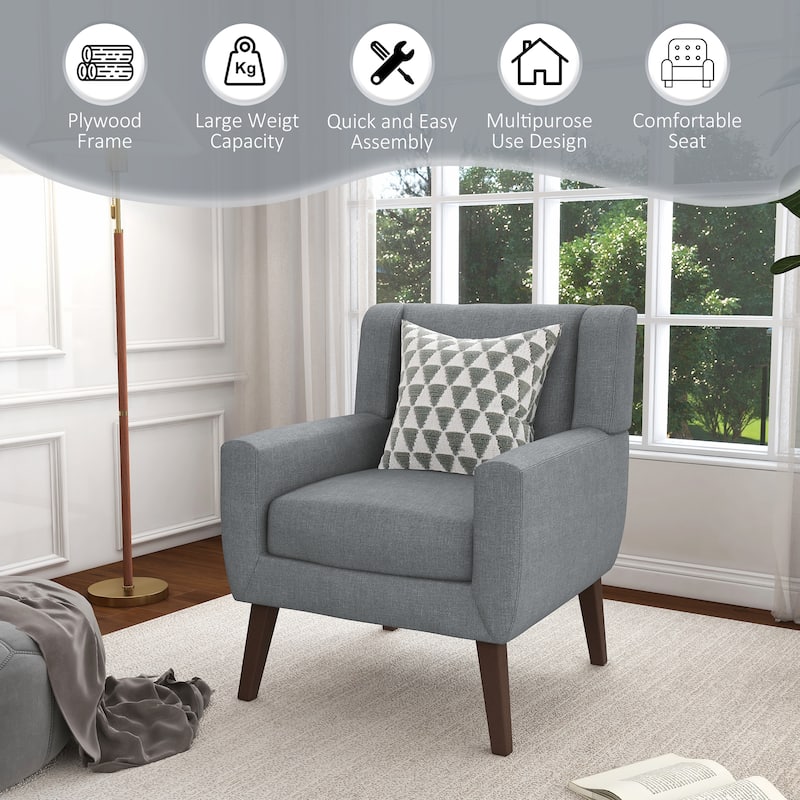Set of 2 Modern Accent Chair Cotton Linen Upholstered Armchair for Living Room