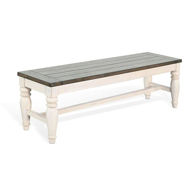 Dean Dining Bench, 52 Inch Brown Plank Seat, White Solid Wood