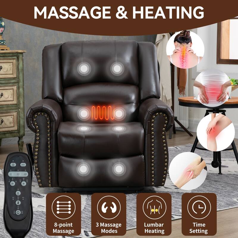 Power Lift Recliner Chair Heat Massage Dual Motor Infinite Position Up to 350 LBS, Heavy Duty Motion Mechanism with USB Ports