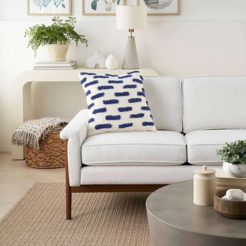 Mina Victory Life Styles Tufted Lines Geometric 18" x 18" Indoor Throw Pillow - 18"X18" - Blue Ink