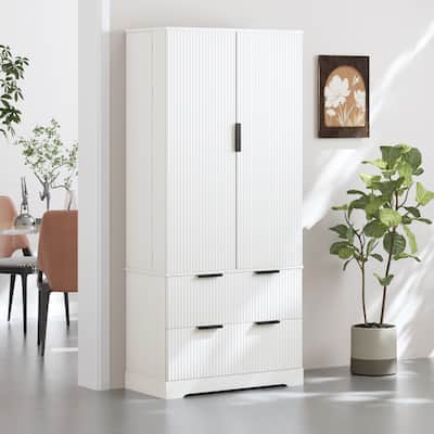 72" Modern Fluted Kitchen Pantry Cabinet with 2 Large Drawers & 8-Door Spice Rack, Freestanding Storage Organizer