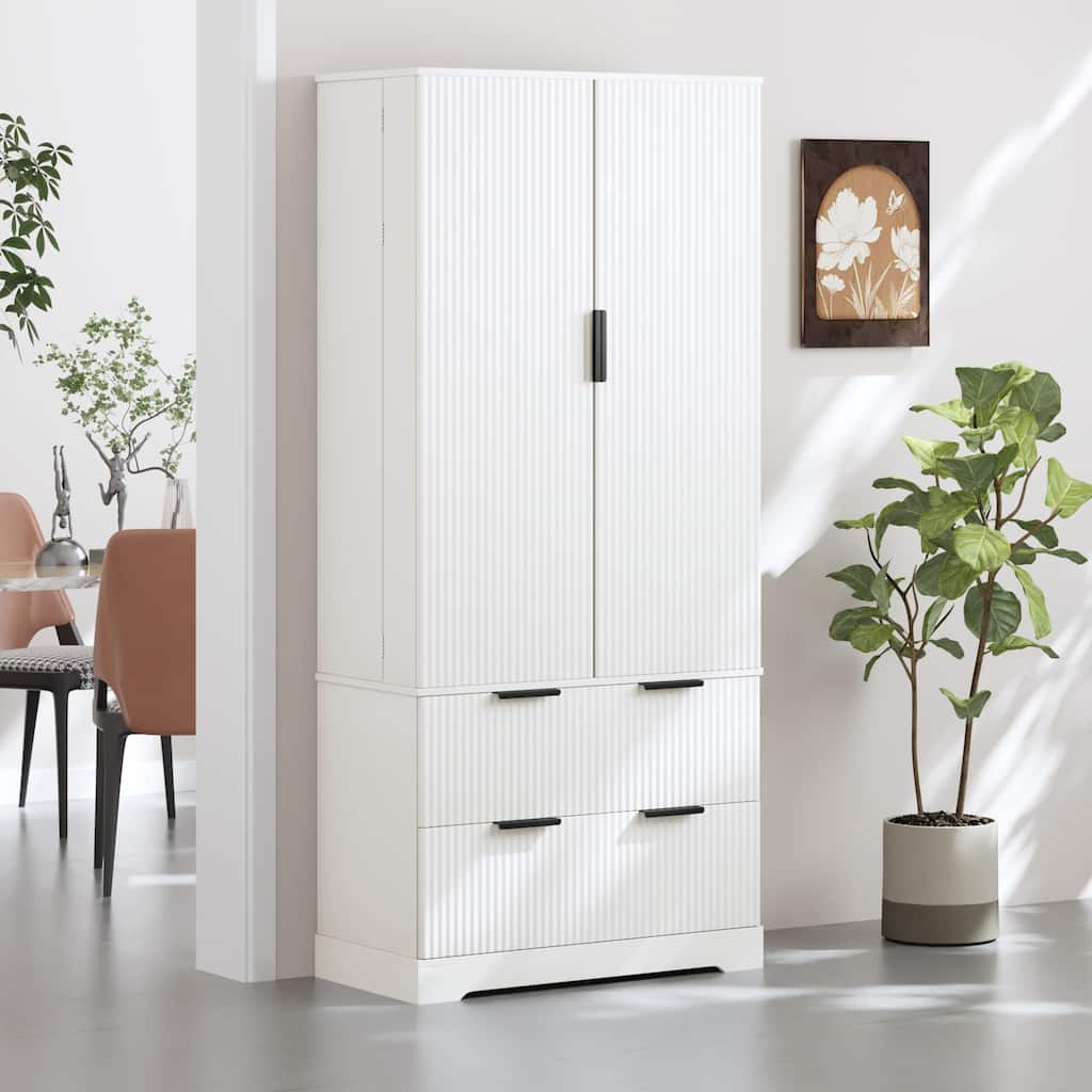 72" Modern Fluted Kitchen Pantry Cabinet with 2 Large Drawers & 8-Door Spice Rack, Freestanding Storage Organizer
