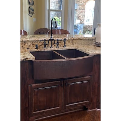 33-in Hammered Copper Rounded Apron Front 50/50 Double Basin Kitchen Sink (KA50RDB33249)