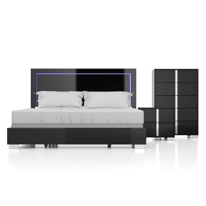 Furniture of America Erina Modern Glossy 3-Piece Panel Bedroom Set