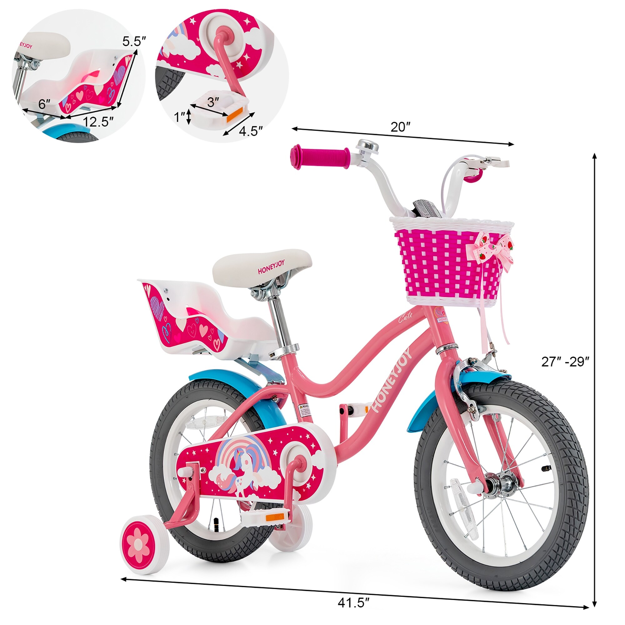 Gymax 14 Inches Kids Bicycle w/ Doll Chair & Basket Kids Bike w