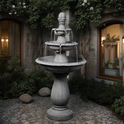 Large Outdoor Freestanding Waterfall 3-Tier Water Fountain with Pump, Gray, Garden Decor