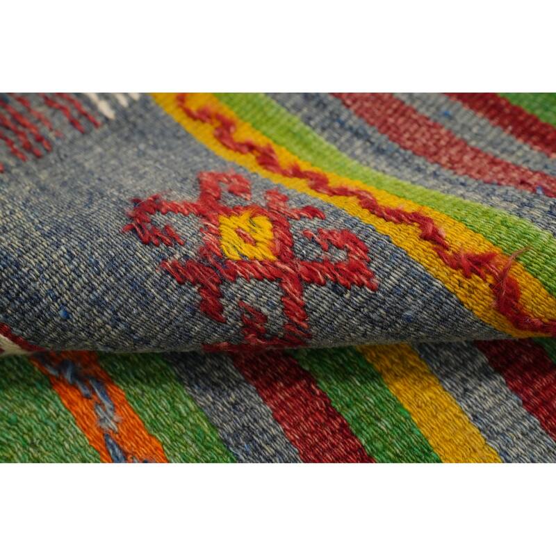 Hand Woven Oriental 100% Wool Carpet Southwestern Tribal Green Kilim Area Rug - 7' 8'' X 5' 4''