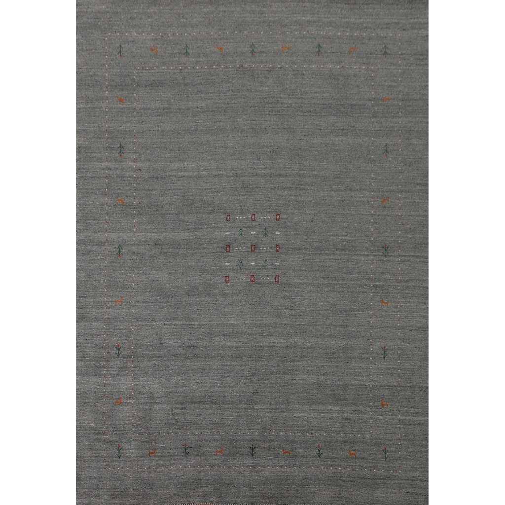 Gray & Green Gabbeh Oriental Area Rug Hand-Knotted Wool Carpet - 7'9"x 9'10"