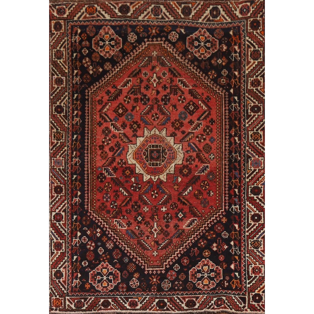 Tribal Shiraz Persian Vintage Area Rug Handmade Wool Carpet - 3'7"x 5'6"