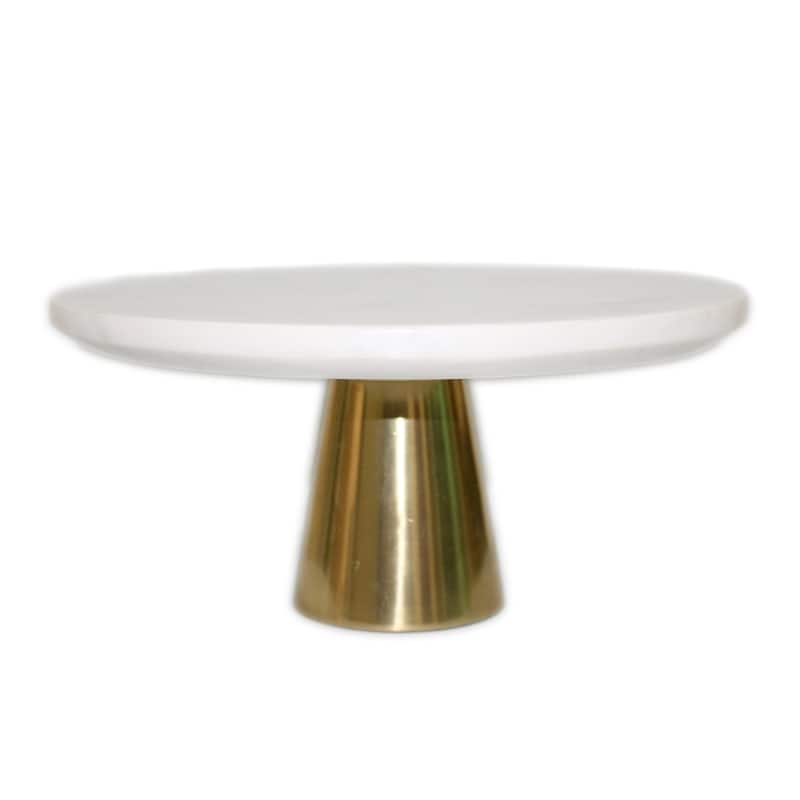 Med. White Marble Cake Plate w/ Gold Base 10"Dia -ST