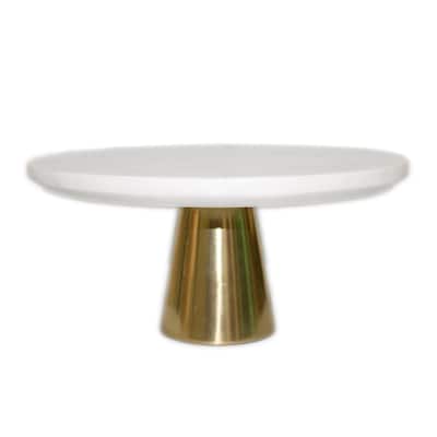 Med. White Marble Cake Plate w/ Gold Base 10"Dia -ST