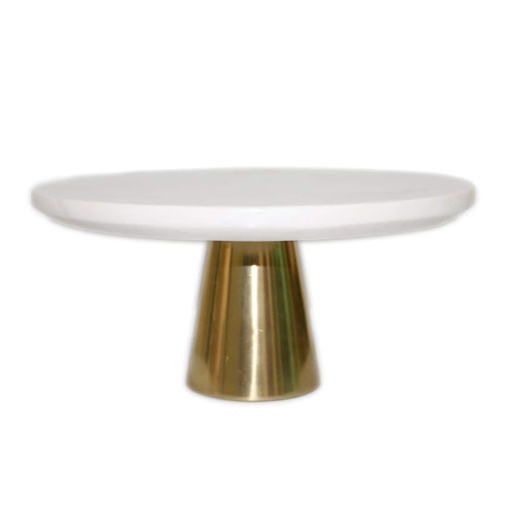 Med. White Marble Cake Plate w/ Gold Base 10"Dia -ST