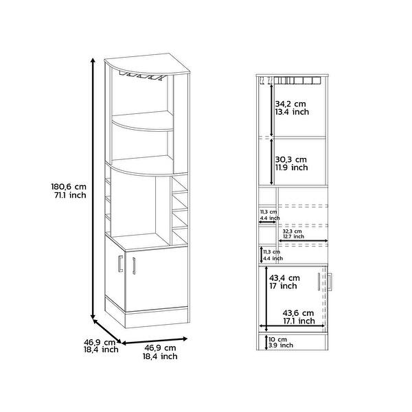 dimension image slide 2 of 9, TUHOME Syrah Space Efficient Corner Bar Cabinet with 2-Doors
