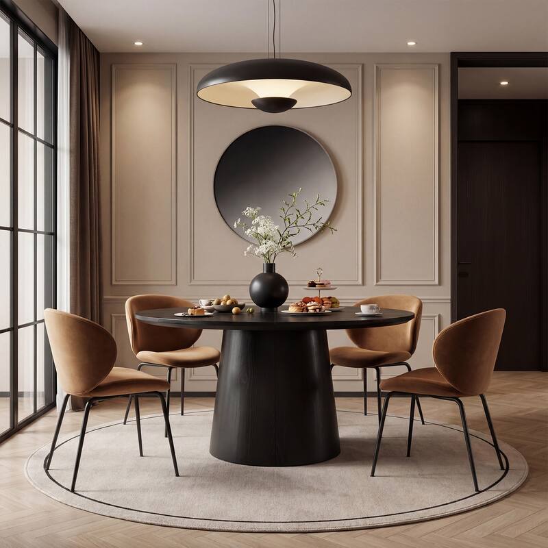47 Inch Modern Round Dining Table for 4, Sturdy Pedestal Base
