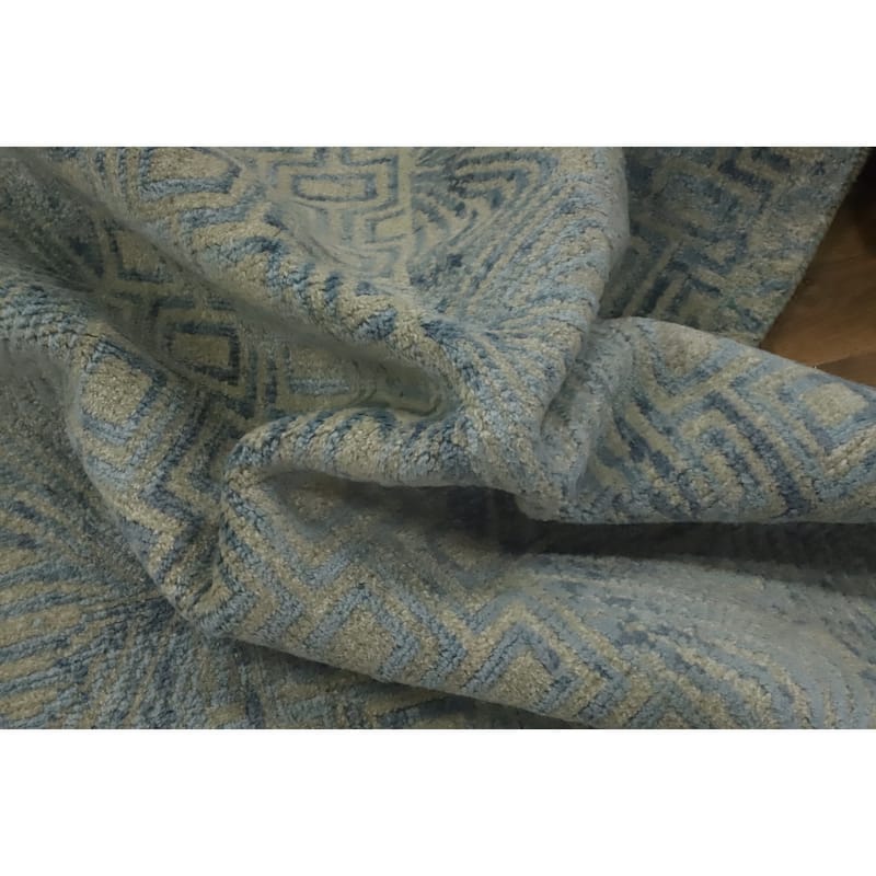 Hand-knotted Modern Wool Grey Geometric Area Rug Oriental Carpet - 7' 3'' X 5' 2''