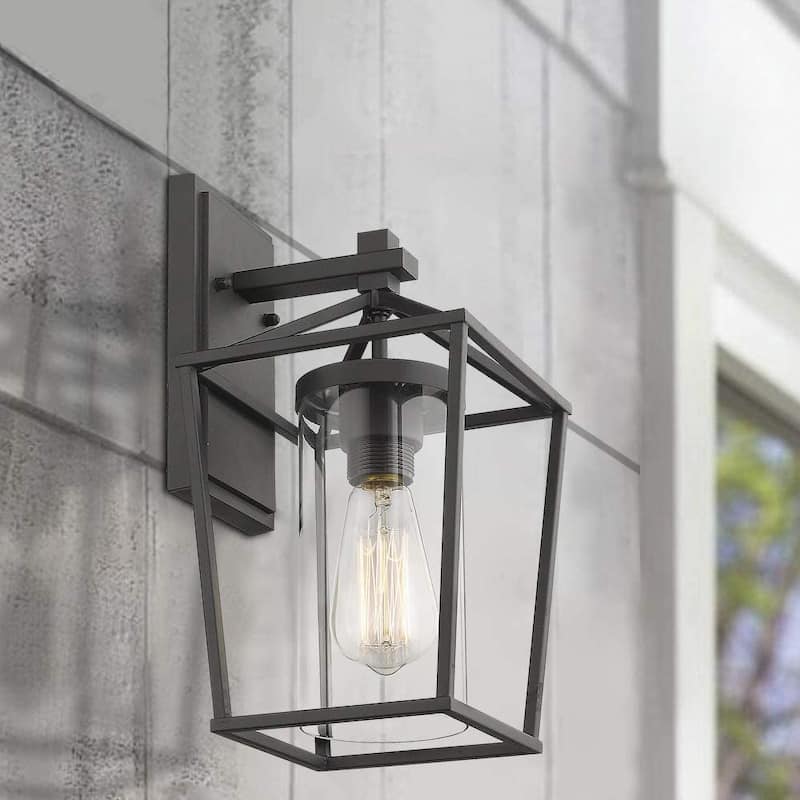 Black Metal/ Glass Outdoor Sconce Lantern Light Set of 2