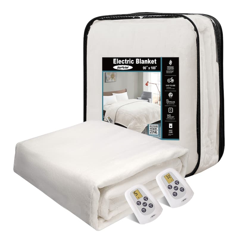 Royalcraft Double-Layer Flannel Heated Blanket with Dual Controllers