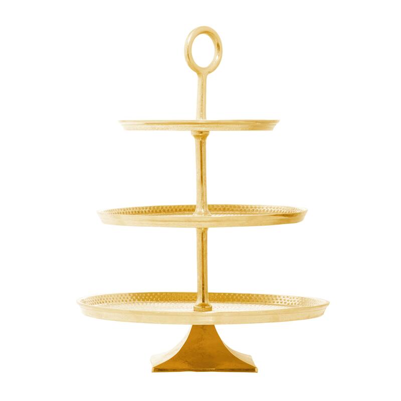 Aluminum Metal 3 Level Tiered Server - Gold - Roche River Decor - 17"W x 17"L x 23"H