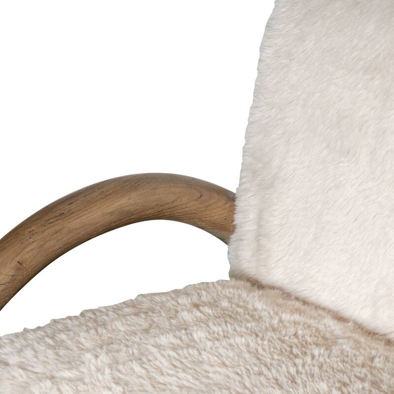 HomeRoots 30" Off White and Natural Faux Fur And Wood Arm Chair - 29.75 in. x 31.00 in. x 31.00 in.