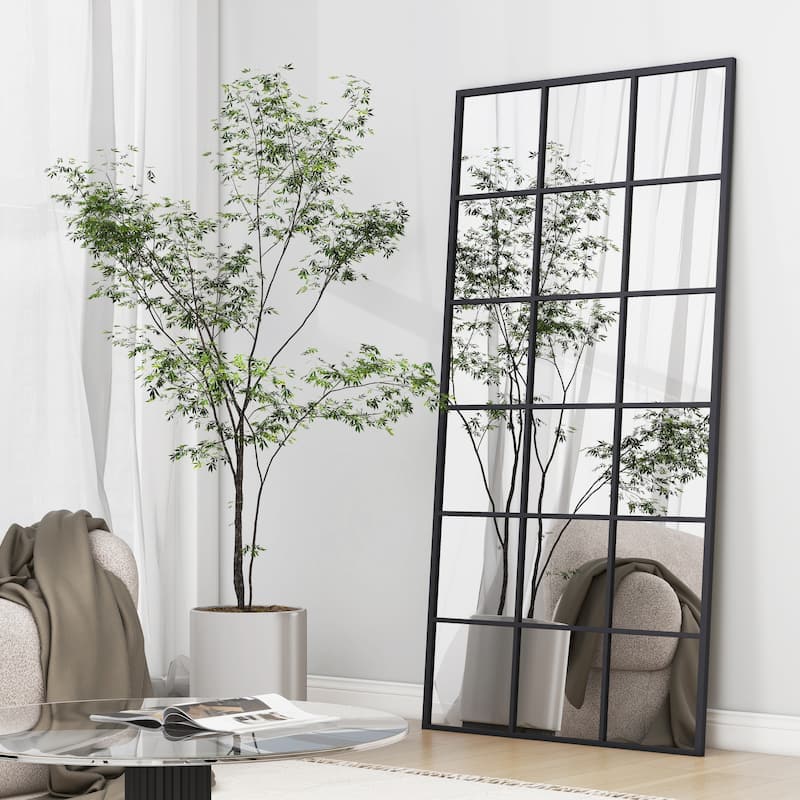Rectangle Metal Floor Mirror Full Mirror - Black