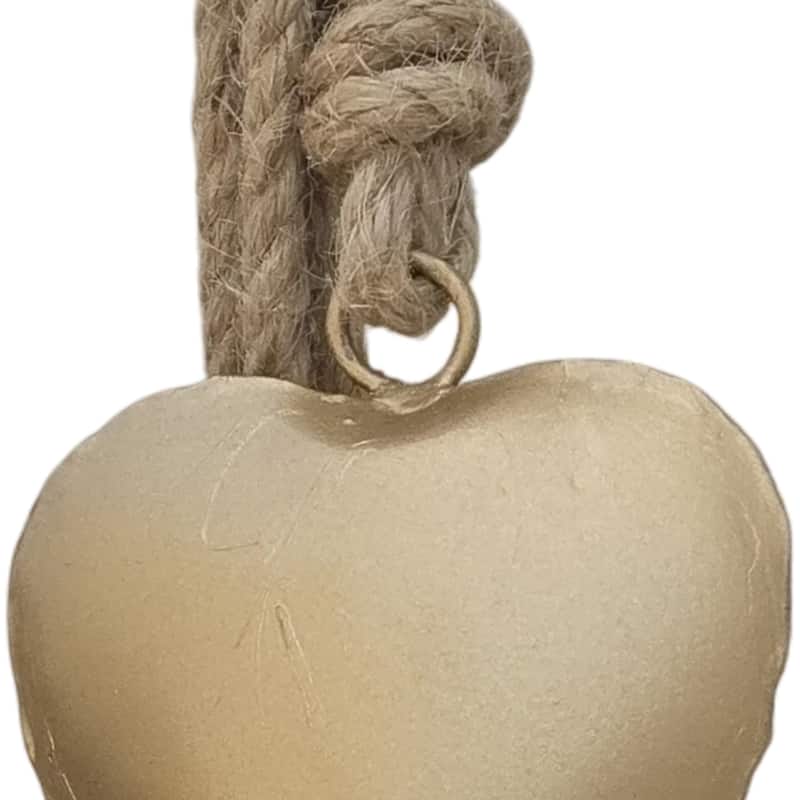 Zema 6 Heart Shape Iron Bells on 35 Inch Jute Hanging Rope, Antique Gold Wall Decor