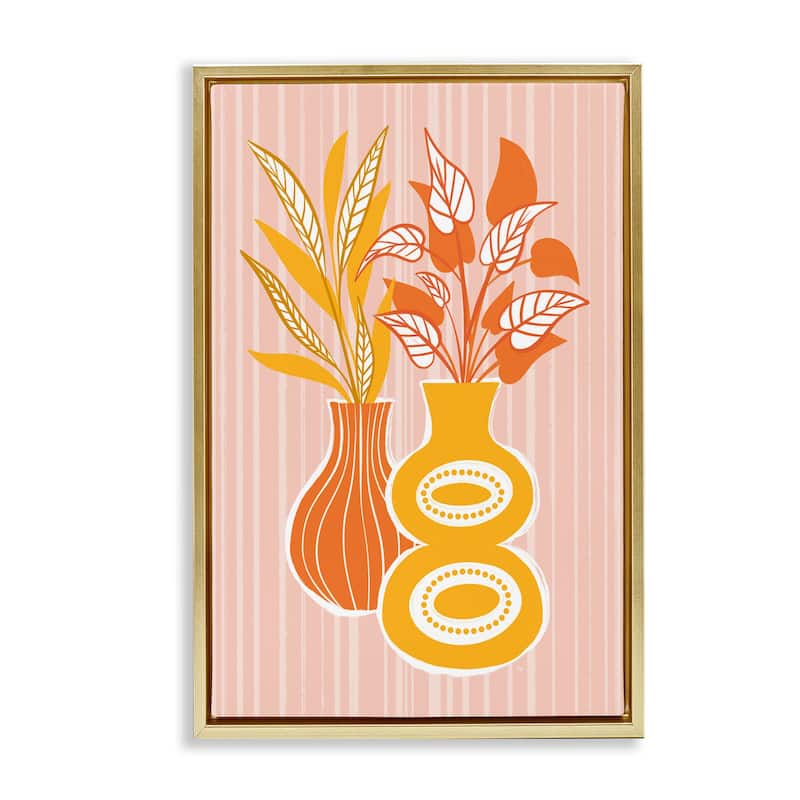 Stupell Orange & Yellow Vases Framed Floater Canvas Wall Art Design By Martina Pavlova - 21 x 31 - Gold
