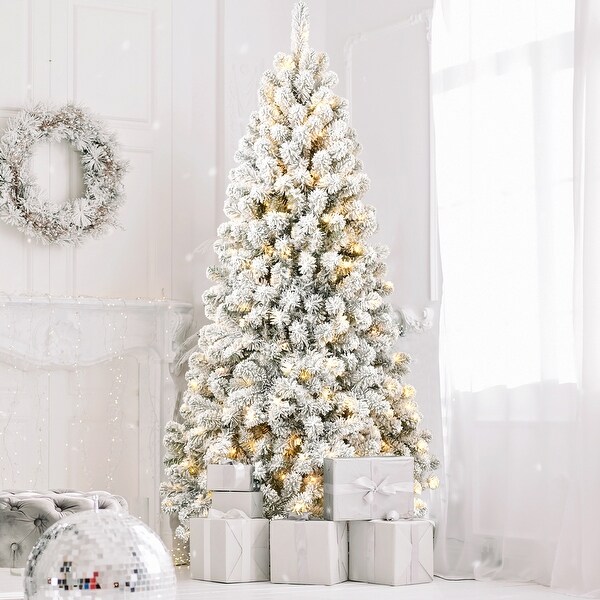 7ft Pre Lit Christmas Tree with 1 064 Wire Tips Effortlessly Fluffed Perfectly Shaped and Lit with 400 Warm Incandescent Lights Green White