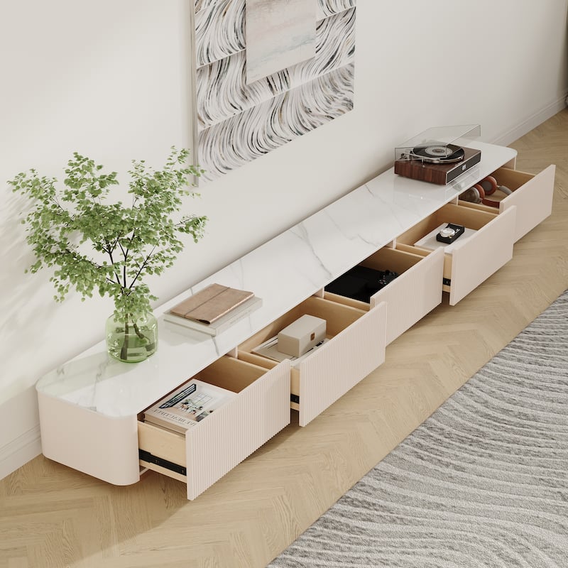 Modern TV Stands with Glossy Sintered Stone, 4-6Drawers, White & Gray