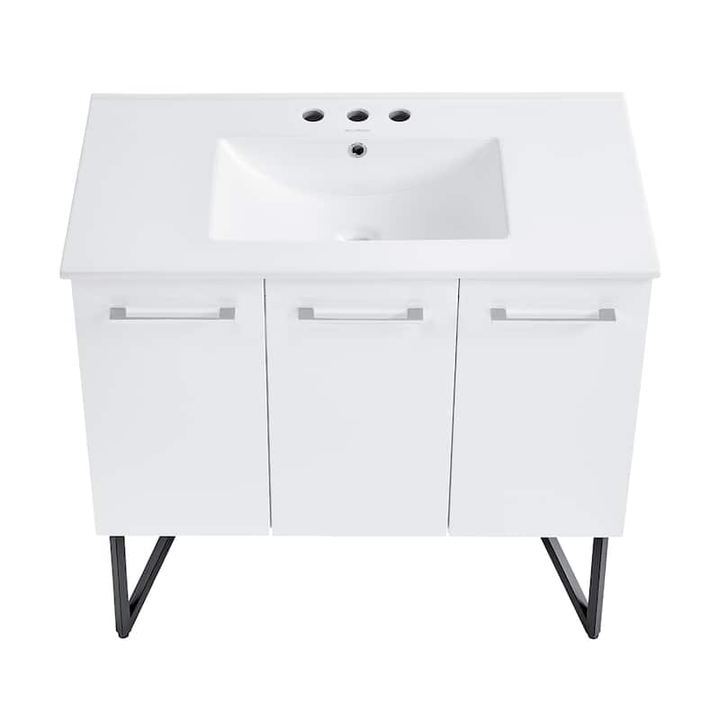 Annecy 36 In. White Bathroom Vanity With White, 3-Hole Ceramic Sink Top