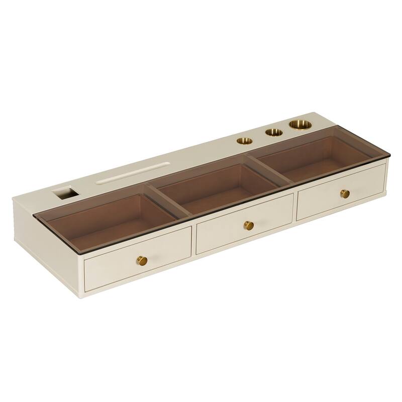 Floating Vanity Desk with Glass Top & Drawers, Wall Mounted Makeup Vanity Desk, Dressing Table with Tablet Holder