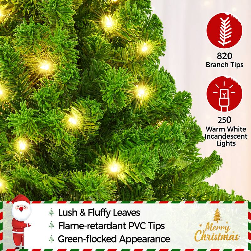 Yaheetech Pre-lit Flocked Artificial Christmas Tree with Foldable Stand