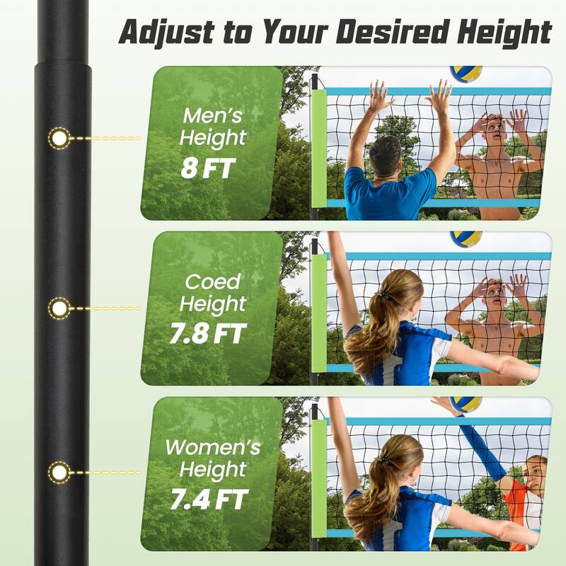 Gymax Portable Outdoor Volleyball Net Set Height Adjustable Poles
